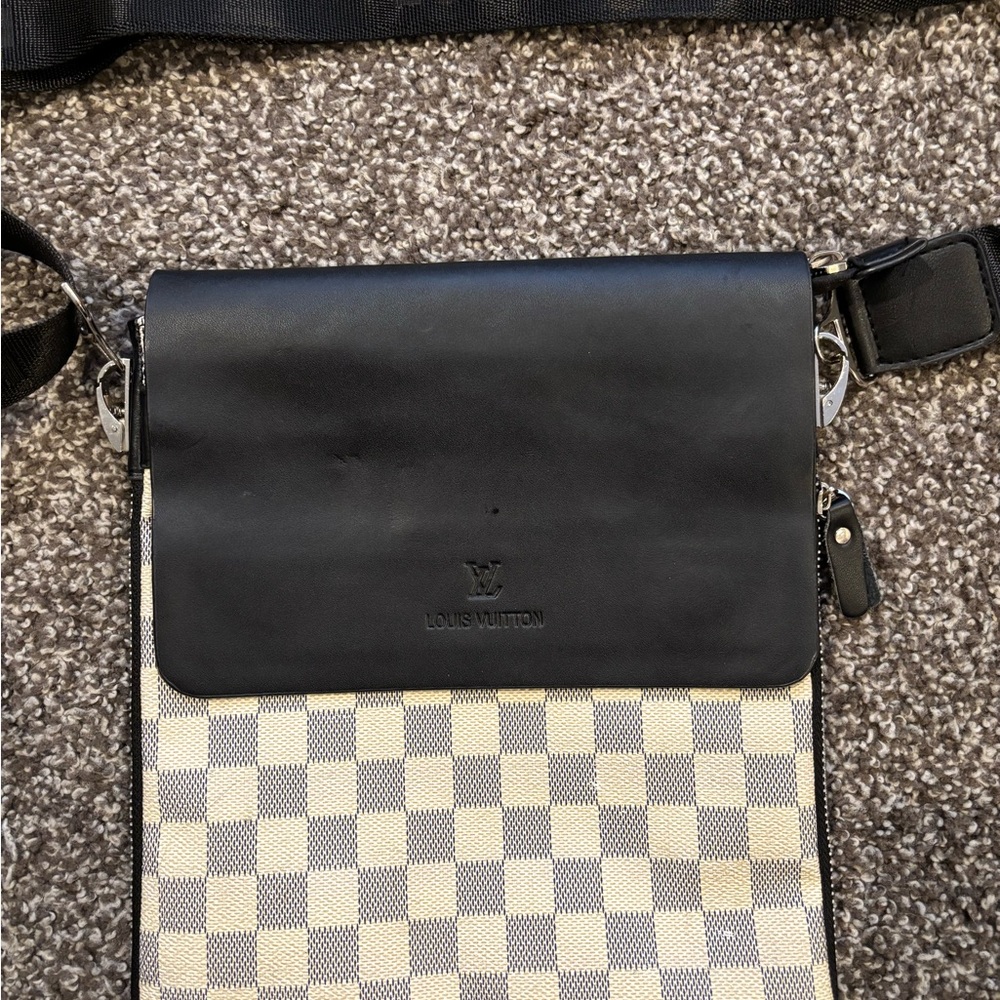 LV Black and Cream Checkered Messenger Bag